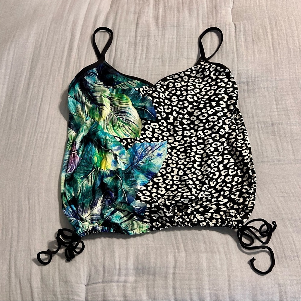 24th & Ocean Multi Printed Tankini Top w/ Adjustable Tie Bottom Sz M